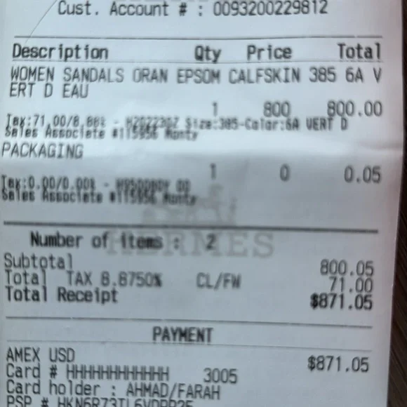 HERMES Sea Green Orans Calfskin - Picture 4 of 5